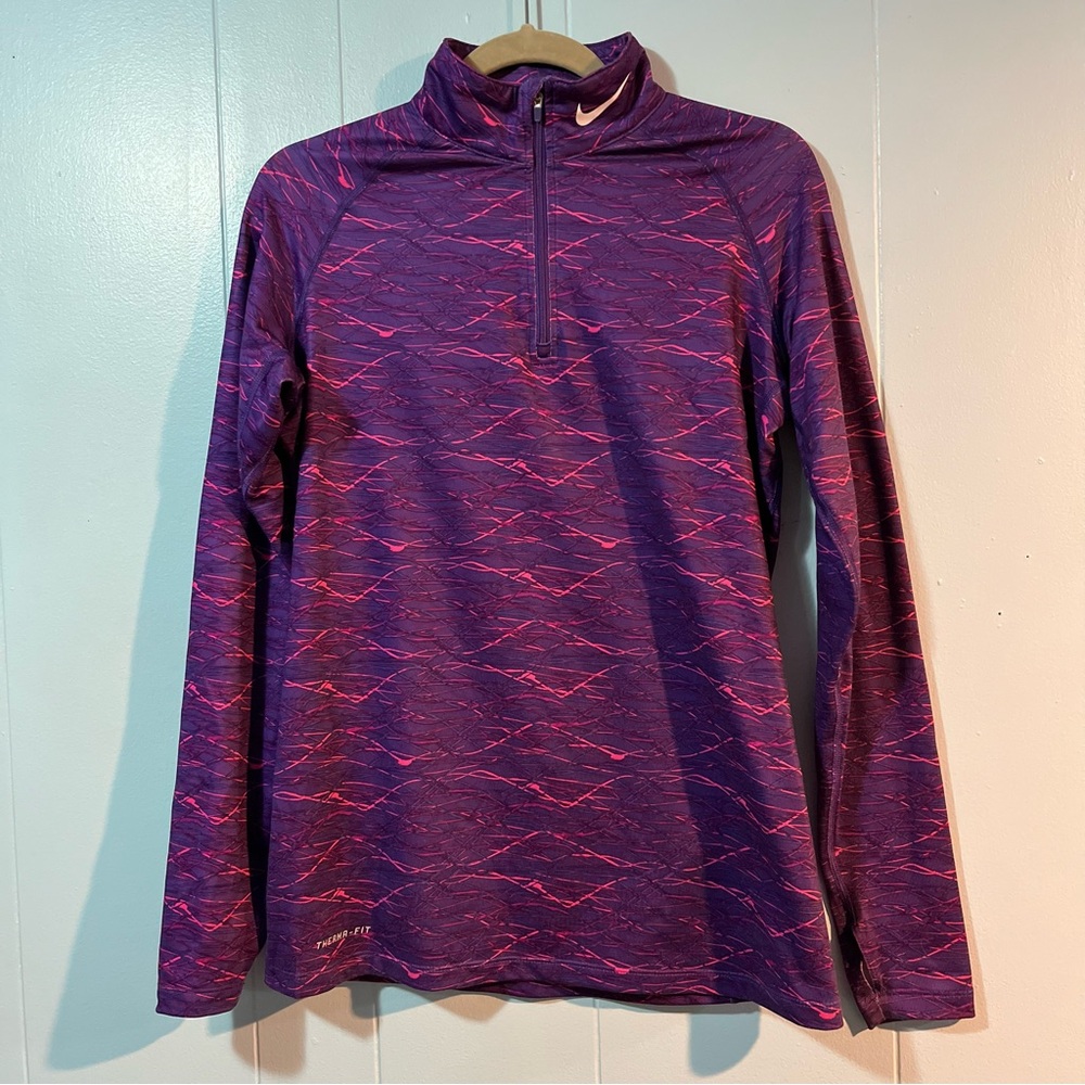 Nike Pro Combat Women Large Purple Splatter 1/4 Zip Pullover Sweater Running